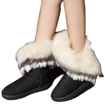 China 2022 New Fashion Winter Student Warm Non-slip Women's Flat Heel Snow Boots Fake Fox Hair Durable Medium Tube for sale