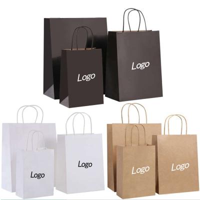 China Recycled Materials Custom print shopping gift boutique packaging paper bag black white brown takeaway kraft paper bag with logo for fast food for sale