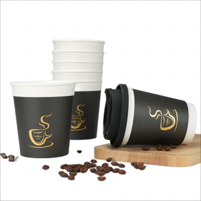 China Recyclable 8Oz 12Oz 16Oz 20Oz coffee paper cups takeaway double wall disposable paper cup Paper Cup With Lid for sale