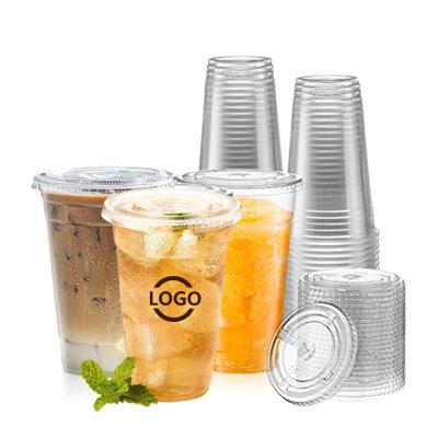 China Single Wall Factory Price Custom Logo Printed Cup Plastic Iced Coffee Bubble Boba Milk Tea Disposable Plastic Cups With Lids for sale