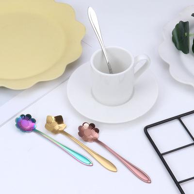 China Disposable Dessert Scoop Stainless Steel Ice Cream Flower Gold Coffee Stirring Scoop for sale