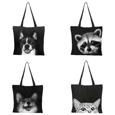 China Women Girl Casual Tote Eco Shopper Shoulder Bags Tote Black Bags Vogue Harajuku MOQ 1Pcs Images Disposable Canvas Black for sale