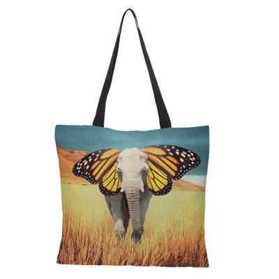 China Disposable Custom 1pcs Color Accepted Elephant Canvas Tote Black Bags Vogue Harajuku Casual Women's Girl Casual Tote Eco Shopper Shoulder Bags for sale