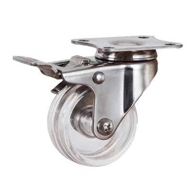 China Factory Supplier Transparent PC Wheel Stainless Steel Table Leg Casters With Lock 54*43mm for sale