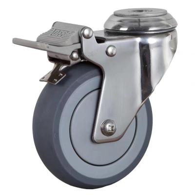 China Factory Price TPR+PP Bolt Hole Stainless Steel Trolley Caster Wheel With 80kg Brake for sale