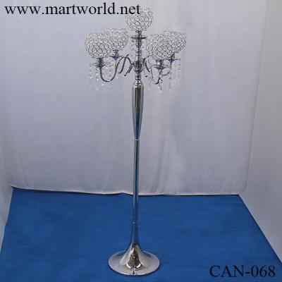 China Five arms silver crystal candelabra crystal pillars plinth tall table centerpiece for wedding party decoration ideas(CAN-068) for sale