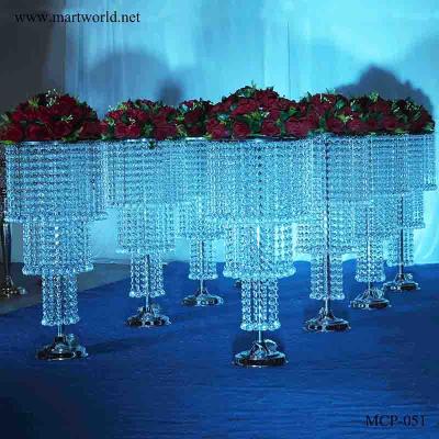 China handmade metal wedding flower stand hanging crystal beads table centerpiece decoration for bridal shower birthday party(MCP-051) for sale