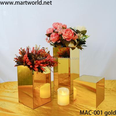 China mirror cube box restaurant table centerpiece wedding flower vase for party event decoration bridal baby shower birthday(MAC-001) for sale