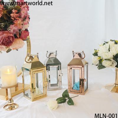 China rose gold home table cadle holder candlestick centerpiece stand decoration metal candle lantern for home decoration(MLN-001) for sale