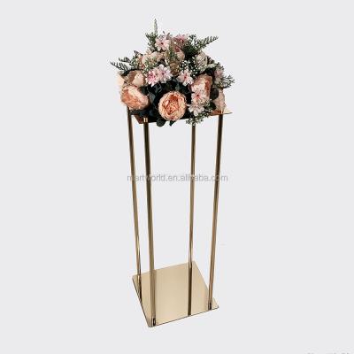 China wedding centerpiece metal gold flower pot stand suqare box display floral vase for cake table decoration arch backdrop(MCP-126) for sale