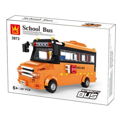 China Construction Toy Wange 3973 School Bus Brick Building Bue Block Toys Assembled Toys for sale