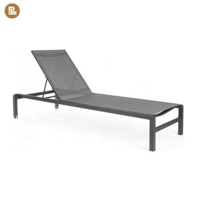 China Affordable Aluminum Stacking Clamp Chaise Lounge Bed For Sale Without Garden Sun Sofa Arms for sale