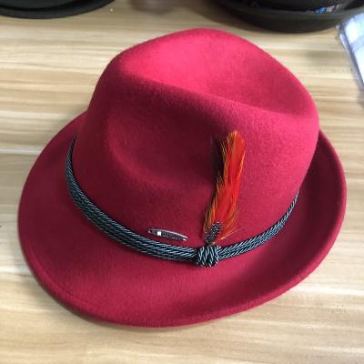 China Middle German Traditional Tirol Beer Festival Oktoberfest Costume Bavarian Alpine Wool Felt Hat In Red Colors for sale