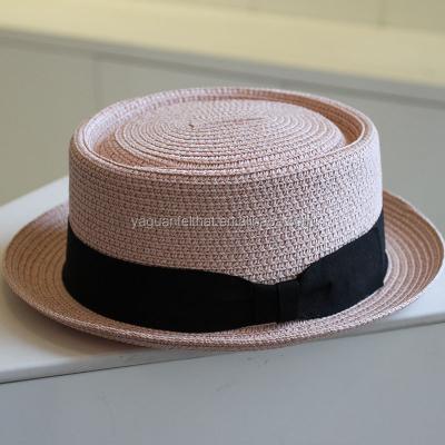 China breathable & Waterproof Flat Top Straw Hats /pork Pie Straw Hats for sale