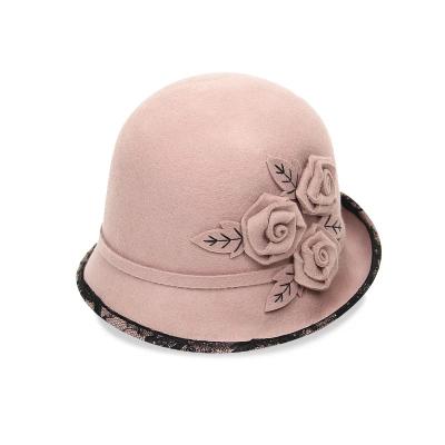 China breathable & Flower Winter Wool Waterproof Felt Hats For Women Cloche Hat Factory for sale