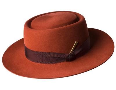 China breathable & Feather Decoration Meat Pie Wool Waterproof Men's Classic Type Felt Hat for sale