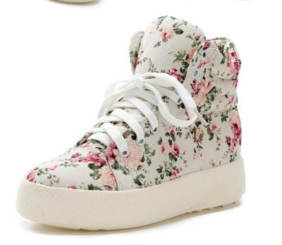 China Comfortable Women Canvas Sneakers Floral Design Neck Shoes Women Lace Up High Top for sale