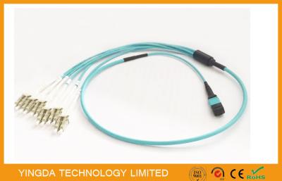 China 100G OM3-300 QSFP MTP MPO Cable With 6 x LC Duplex Uniboot Connector Aqua for sale