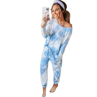 China 2021 New Fall Tie Dye Long Sleeve QUICK DRY Long Pants Two 2 Piece Set Pajamas Sleep Wear Loungewear For Women for sale