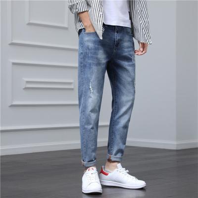 China Breathable New Fashion Men Street Wear Light Blue Casual Stretch Straight Leg Jeans Pants for sale