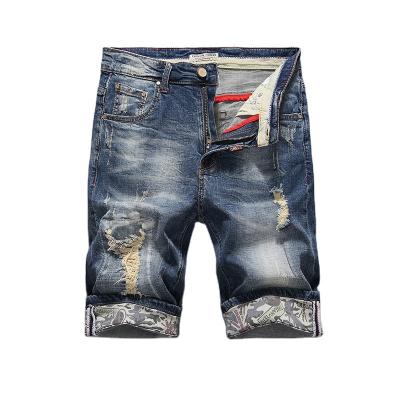 China 2021 New Breathable Korean Stylish Straight Pants Shorts Ripped Jeans Large Size Distressed Bottom Pants Jeans for sale