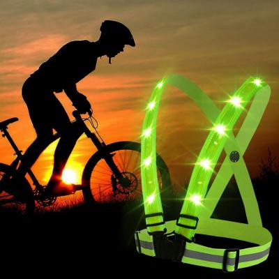 China Waterproof High Visibility LED Safety Reflective Vest Outdoor Recycling Working Recycling Adjustable Elastic Strap for sale