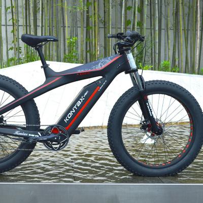 China Carbon Fiber Electric Bike 26 Inch Carbon Fiber Fat Brake 750w 1000w Tire E Bike Hydraulic Mountain Bike for sale