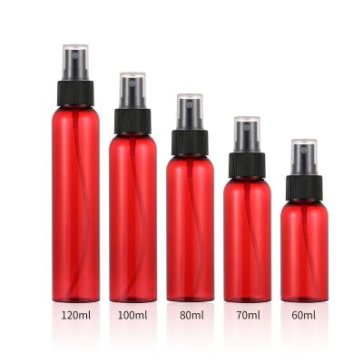 China Hot Selling 60ml 70ml 80ml 100ml 120ml Recyclable Hot Sale Red Transparent Cosmetic Empty Plastic Fine Cleaning Mist Spray Bottle for sale