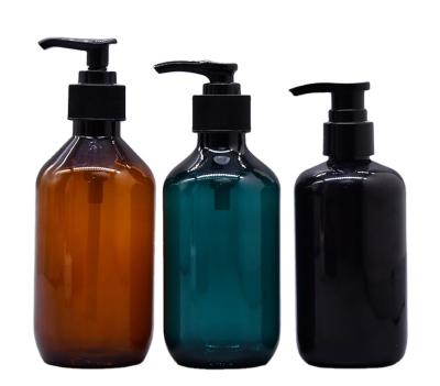 China Portable Wholesale Shampoo Bottles Dispenser Cosmetic Conditioner 200ml 300ml Blue Green Black Amber Pet Lotion Bottle for sale