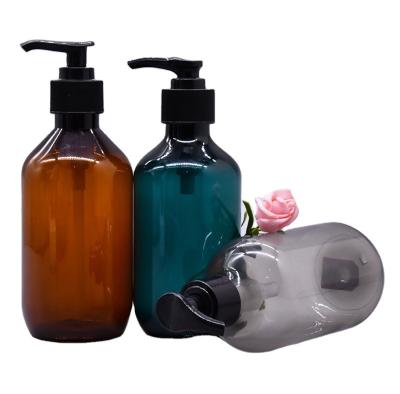 China 200ml 300ml Amber Green Transparent Plastic Portable Custom Shampoo Bottle Hair Oil Bottle With Lotion Pump for sale