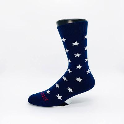 China Navy High Quality Cotton Viable Length Men's Causal Crew Socks With White Stars for sale