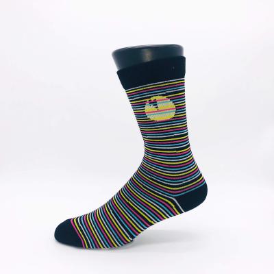 China Breathable Colorful Thin Stripes Cotton Crew Length Comfortable Men's Casual Socks for sale