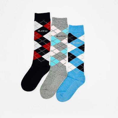 China OEM Logo Breathable Colorful Equestrian Socks Argyle Knee High Riding Socks for sale