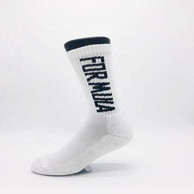 China Sustainable Cotton White Black Crew Socks With Custom Logo for sale