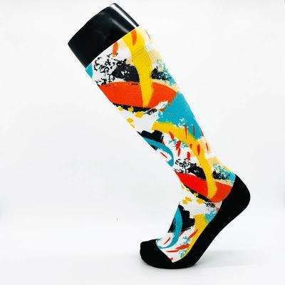 China Breathable Custom Design Colorful Fancy Running Seamless Digital Printed Polyester Knee High Compression Socks for sale