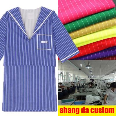 China OEM Loose shang DA Blue and White Stripes Sailor Neck Printing Process Custom Five-Quarter Sleeves Casual Artificial Two Piece Dress for sale