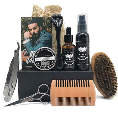 China Organic Beard Grooming Kit Beard Grooming Beard Care Set Kit Men's Organic Derma Roller Beard Growth Oil Growth Private Label for sale