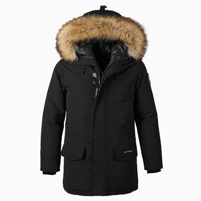 China Viable Wholesale Custom Made Mens Parkas Winter Jackets Cotton Polyester Black Parka Jacket With Fur Hood for sale