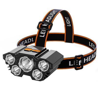 China Camping Hiking Walking Wholesale LED Headlights Camping Head Lamp USB Charging Four Dimmer 5 Lights Ultra Bright Camping Hiking for sale