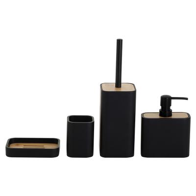 China 2021 Sustainable Resin And Bamboo Bathroom Accessories 4pcs Black Countertops Best Selling Color for sale