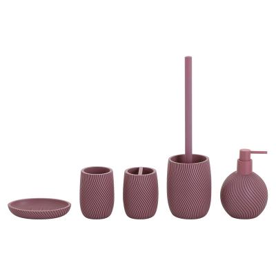 China SWIRL Polyresin Sustainable Bathroom Accessories 5pcs Set Bath Countertops Ball Shape Pink Color 2021 New Design for sale