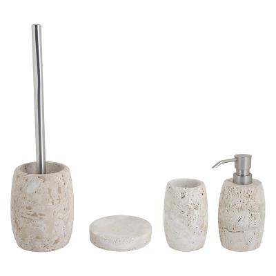 China Viable Creative Marble Bathroom Countertops Roll Olivia Shape Toilet Brush Holder Beige Travertine For Bath Hotel Hot Sale for sale