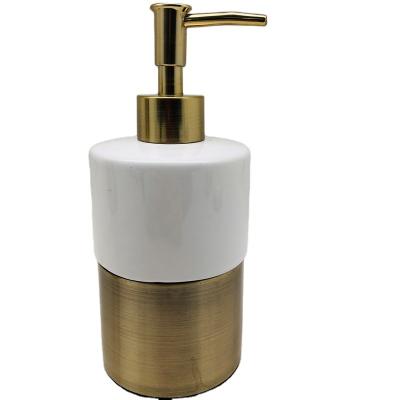 China Sustainable Ceramic Liquid Dispenser 320ml Bottle With White Metal Soap Dispenser Lotion Pump Bath Accessories Or Kitchen for sale