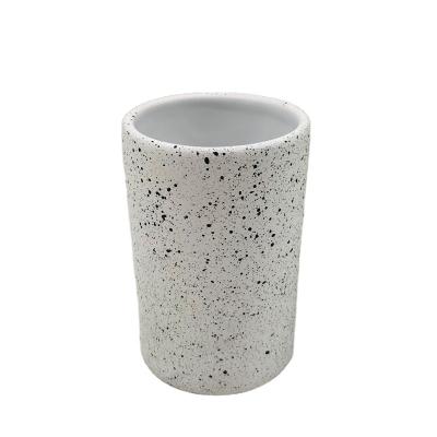 China Durable Ceramic Tumbler Mugs Round Tooth Cup Cup Soft Touch White Rinse Liner With Black Sands For Bath Countertops for sale