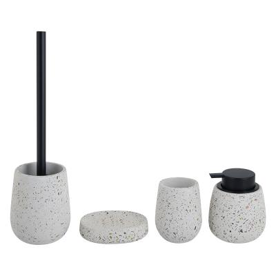 China Sustainable Terrazzo 4pcs Cement Bathroom Accessories Set High Quality Concrete Body Hot Sale 2020 New Design With Colorful Mini Stones for sale