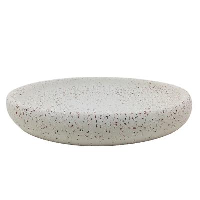 China Sustainable Bath Soap Dish Box Holder Oval Tray Best Sale Concrete Terrazzo Body With Red Stone Mini Bathroom Accessories New Countertops for sale