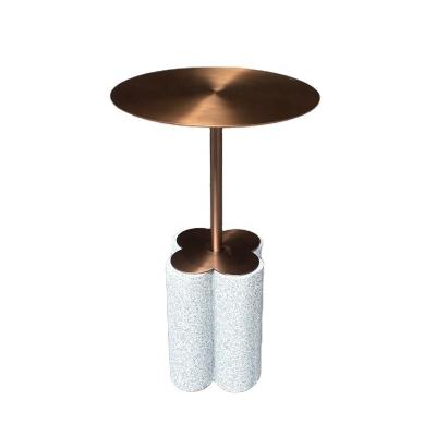 China Round modern luxury natural stone creative granite coffee table stainless steel tea table hotel living room side table for sale