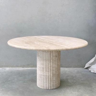 China Wholesale Modern Minimalist Modern Travertine Dining Table Beige Round Stone Top Dining Tables for sale