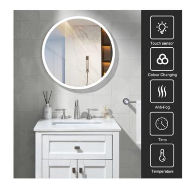 China Illuminated Wall Mounted Fogless Round Sensor Bathroom Mirror For Hotel for sale