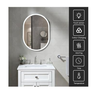 China Anti-fog Lighted Hotel Bathroom Mirror With Clock And Temperature Function Bath Wall Led Mirror for sale